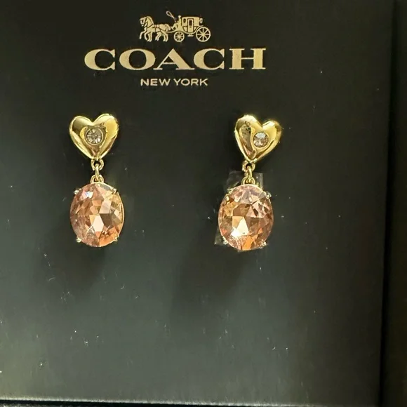 Coach Gold and Pink Heart Earrings - Picture 3 of 3